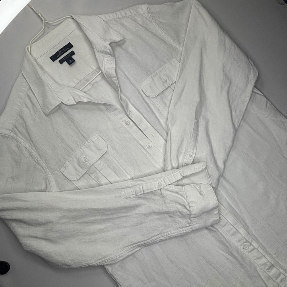 Marc Anthony Linen Blend Slim Fit Button Up Shirt Men's XL White Long Sleeve